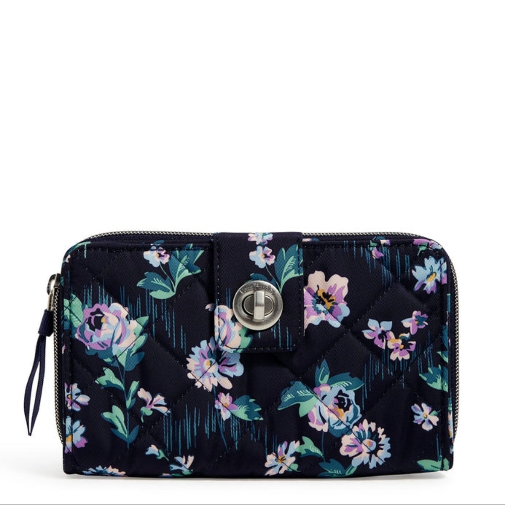 Vera Bradley RFID Turnlock Wallet Navy Garden